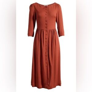 NWT REFORMATION Adair Button-Front Midi Dress Size 12 6365